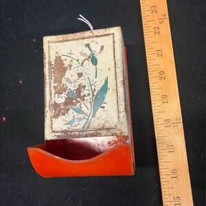 Vintage Floral Metal Wall Pocket - Red and Cream